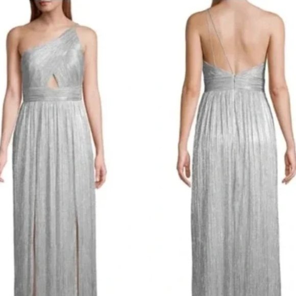 Aidan by Aidan Mattox One-Shoulder Metallic Pleated Gown - Picture 2 of 5
